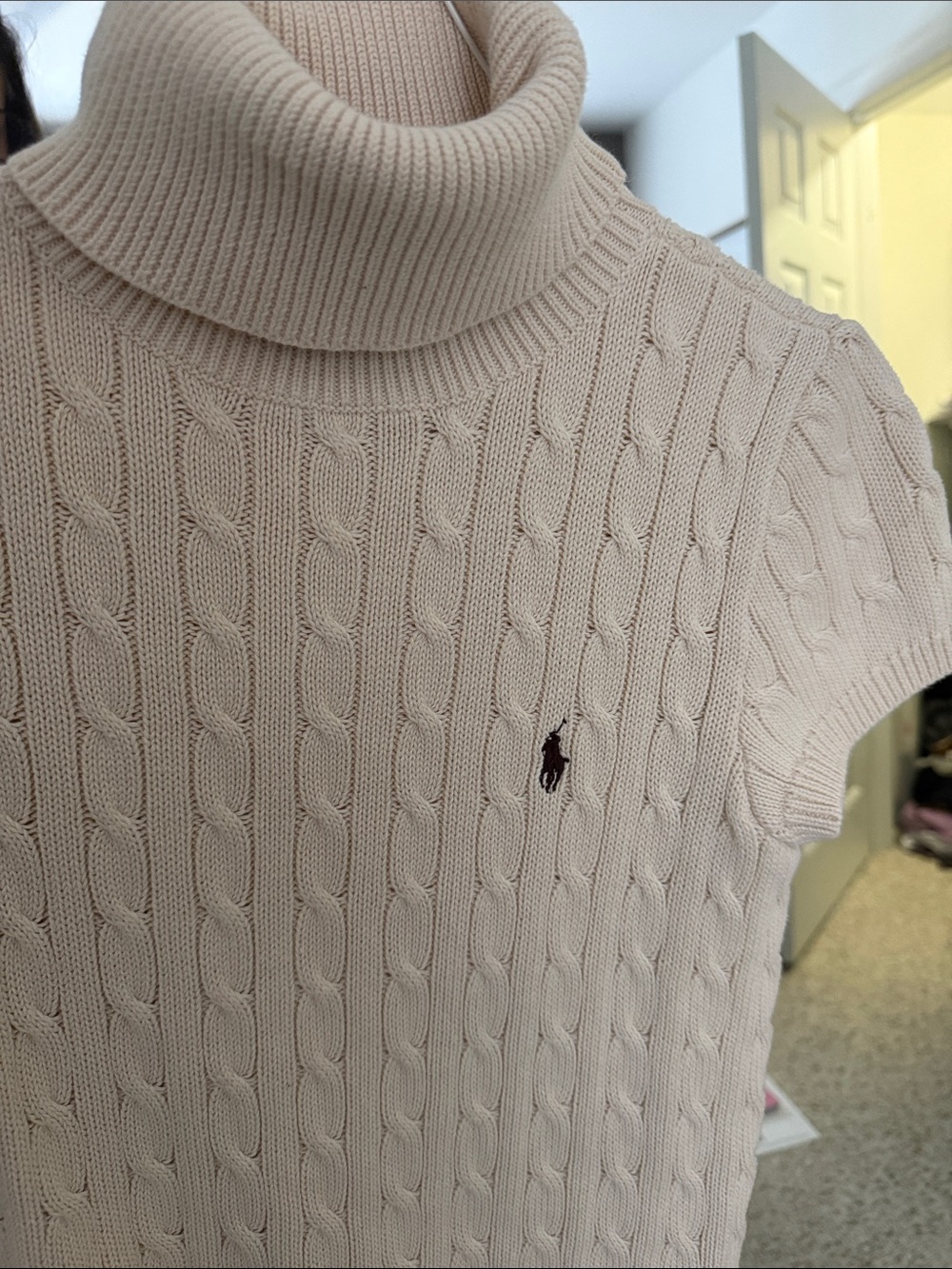 Ralph Lauren Cream Cable-Knit Short-Sleeve Turtleneck Sweater